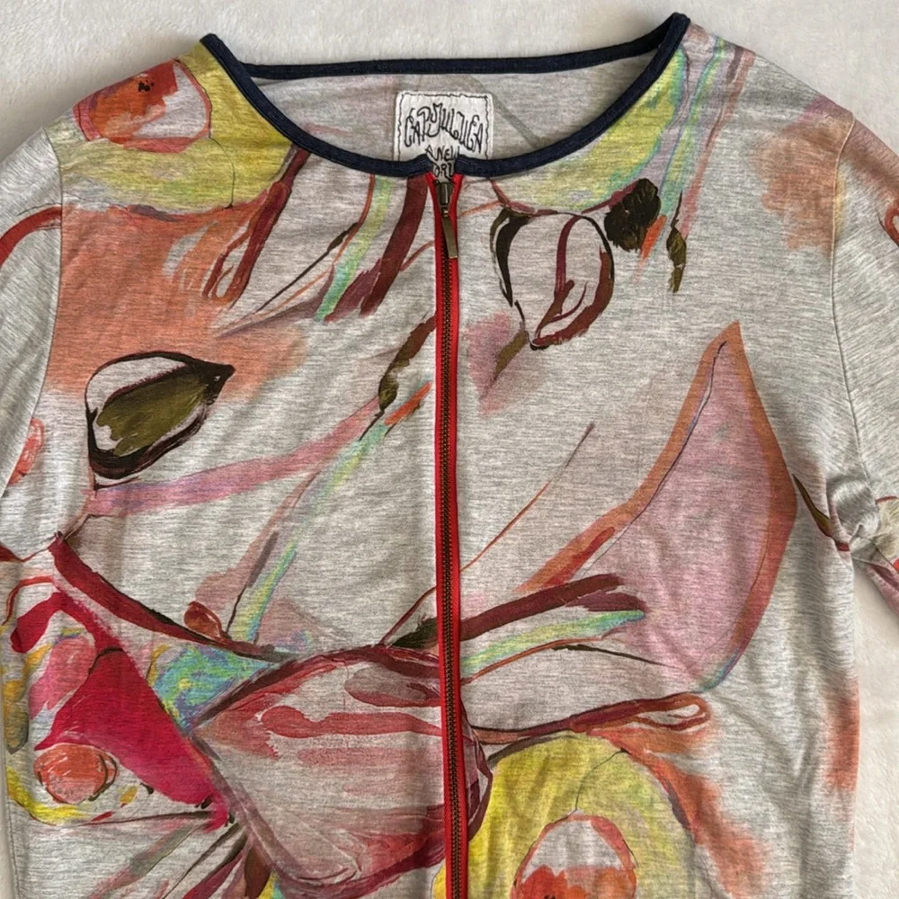 {Anthro} Cap Juluca by Aldo Martins | A New Story Zip Up 3/4 Sleeve Abstract Top - Picture 3 of 15